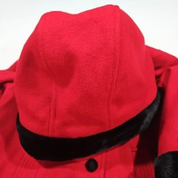 Stephanie Matthews Girls 100% Wool Red Jacket Coat Black Velvet Size 5 Long Hood